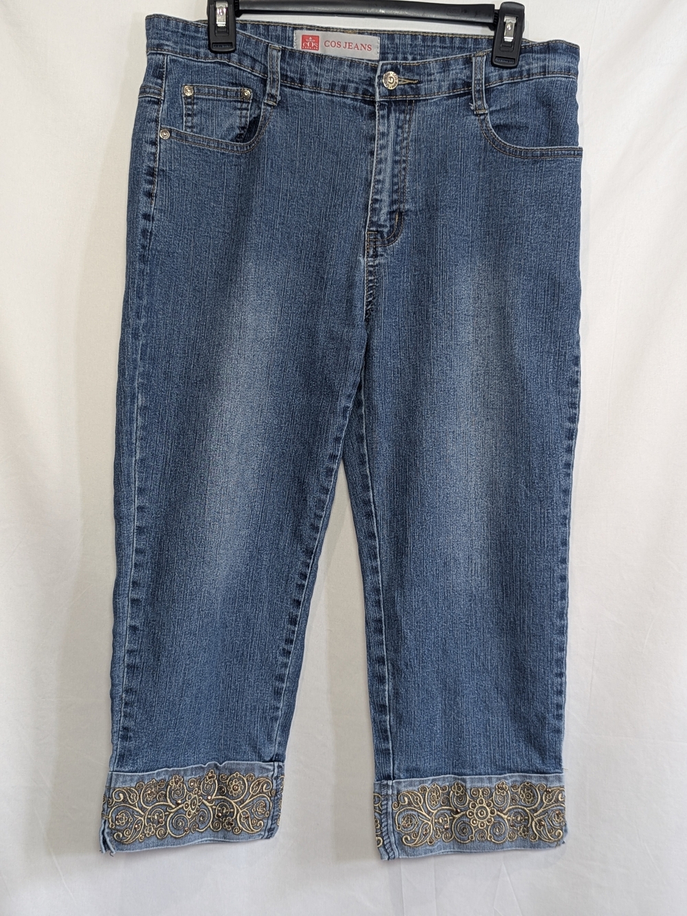 COS Jeans Embellished Capri Cropped Jeans Size 10 Blue Gold Boho